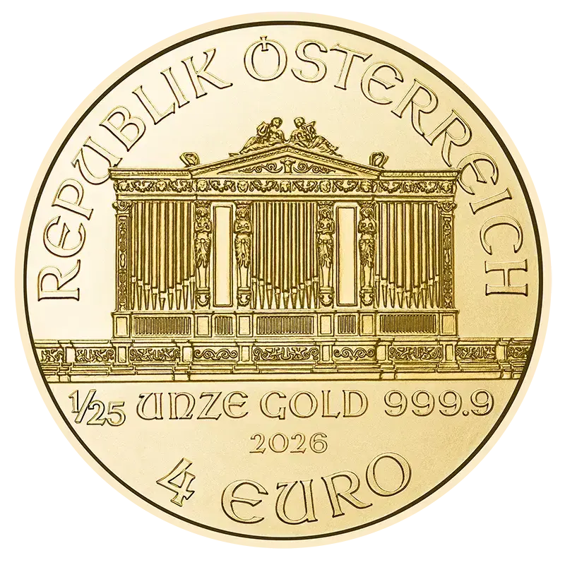 1/25 Unze Gold Wiener Philharmoniker 2026 Goldmünze Münze Österreich 1/25 Unze | Glänzend Vorsorgen