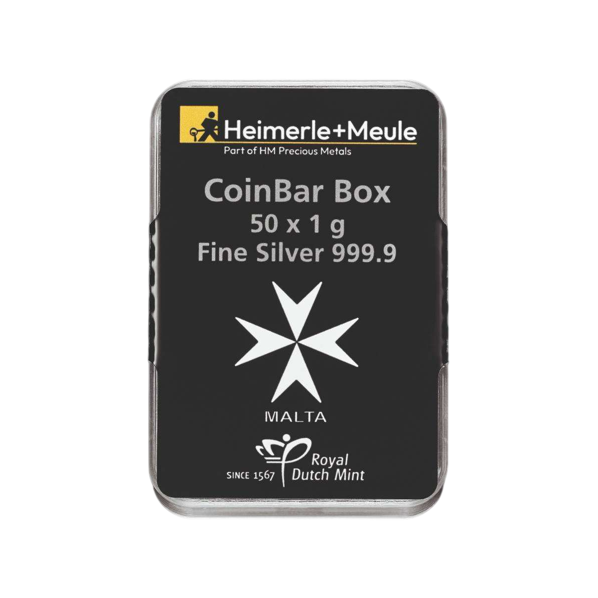 Rückseite 50 × 1 Gramm Silbermünzbarren Malta CoinBar, Feinsilber