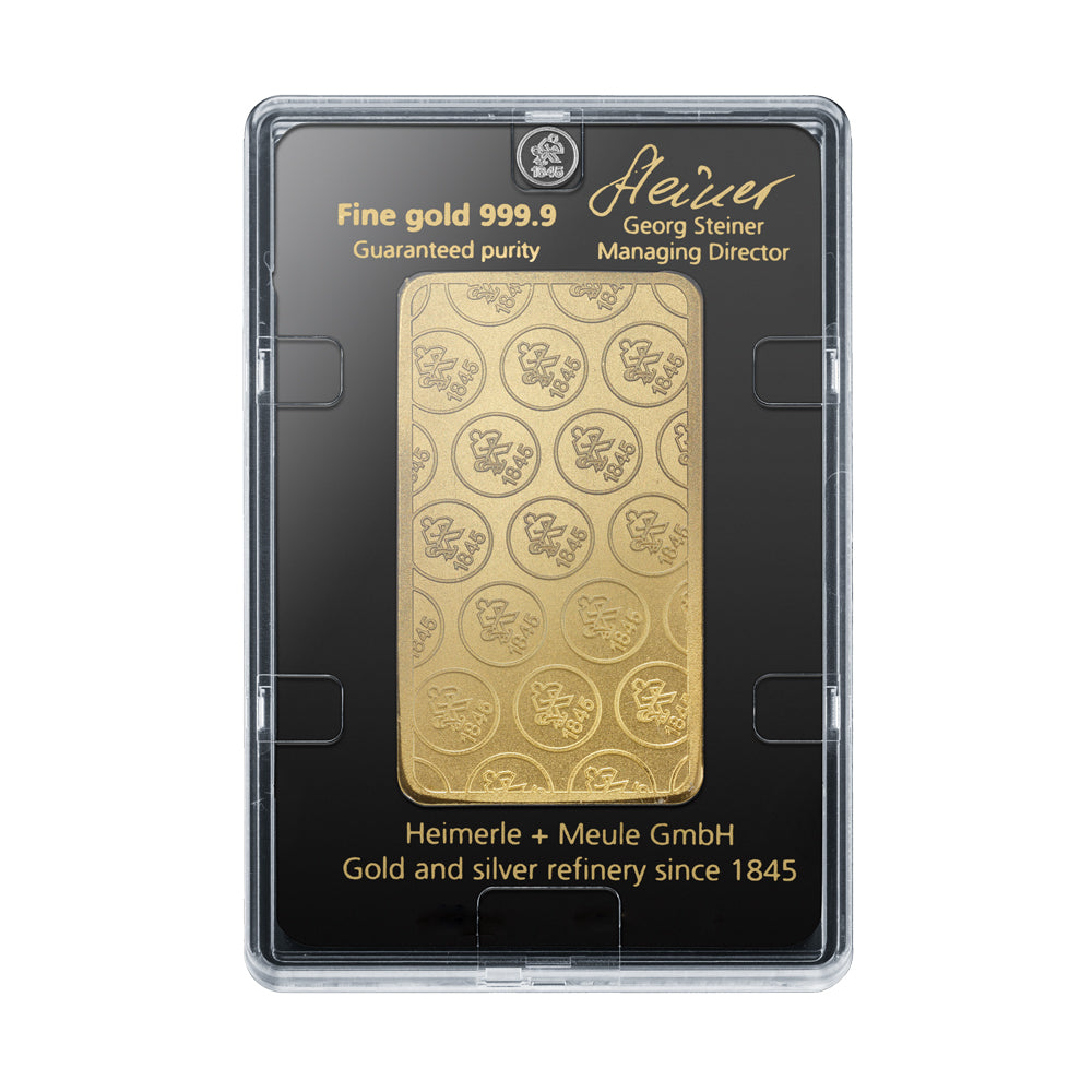 100g Gold Prägebarren Heimerle+Meule