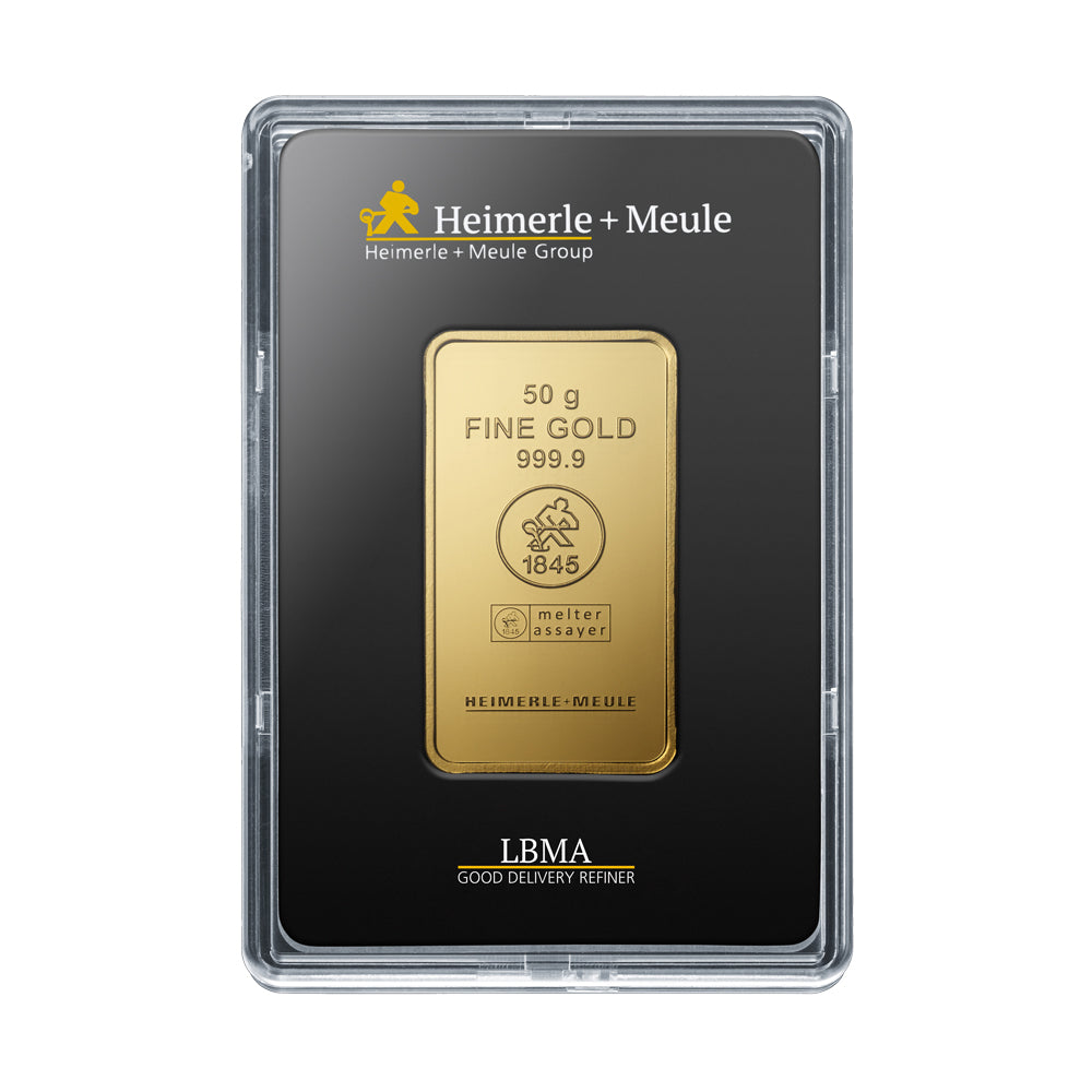 50g Gold Prägebarren Heimerle+Meule
