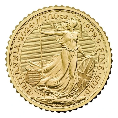 Motivseite 1/10 Unze Gold Britannia 2026, Feingehalt 999,9/1000, Feingold, Royal Mint