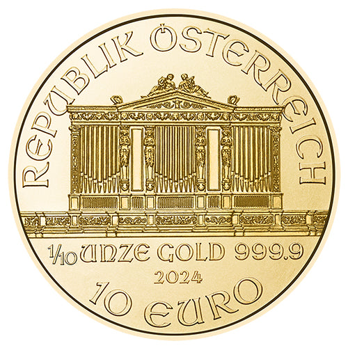 Motivseite 1/10 Unze Gold Wiener Philharmoniker 2024, Feingold 999,9/1000, Münze Österreich