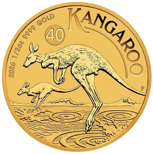 Motivseite 1/2 Unze Gold Australian Kangaroo 2026, Feingehalt 999,9/1000, Perth Mint