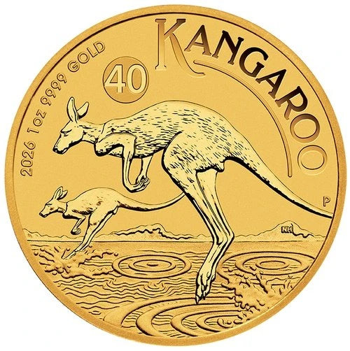 Motivseite 1 Unze Gold Australian Kangaroo 2026, Feingehalt 999,9/1000, Perth Mint