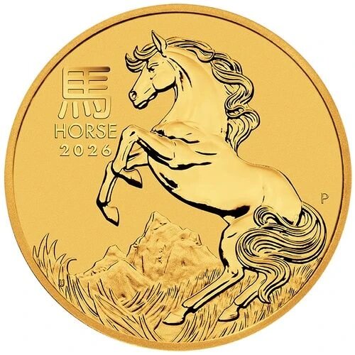 Motivseite 1 Unze Gold Lunar Serie III Pferd 2026, Feingold 999,9/1000, Perth Mint