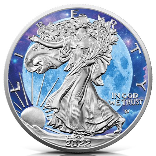 Motivseite 1 Unze Silber Eagle Der Vollmond 2022, Feingehalt 999,0/1000, Art Color Collection