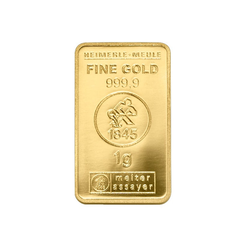 1g Gold Prägebarren Secain Card Heimerle+Meule