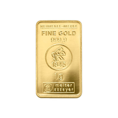 1g Gold Prägebarren Secain Card Heimerle+Meule