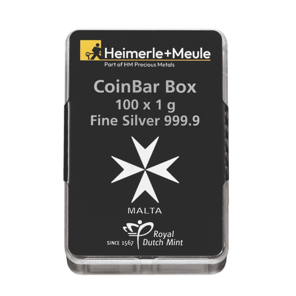 Rückseite 100 × 1 Gramm Silbermünzbarren Malta CoinBar, Feinsilber