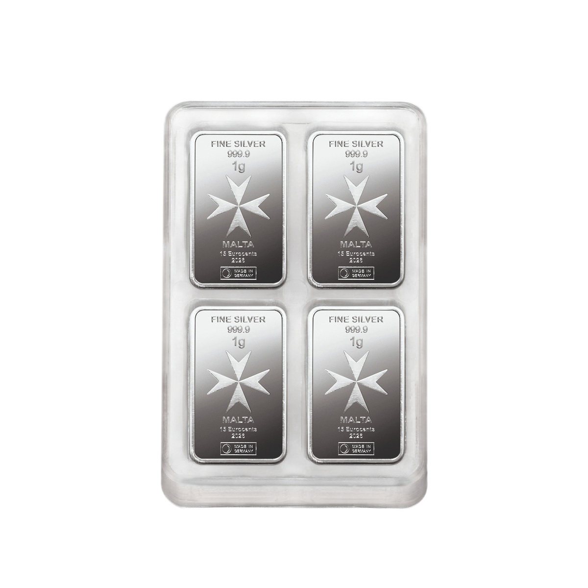 Vorderseite 100 × 1 Gramm Silbermünzbarren Malta CoinBar, Feinsilber