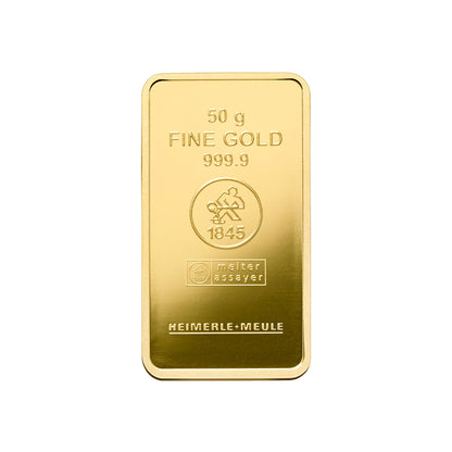 50g Gold Prägebarren Heimerle+Meule