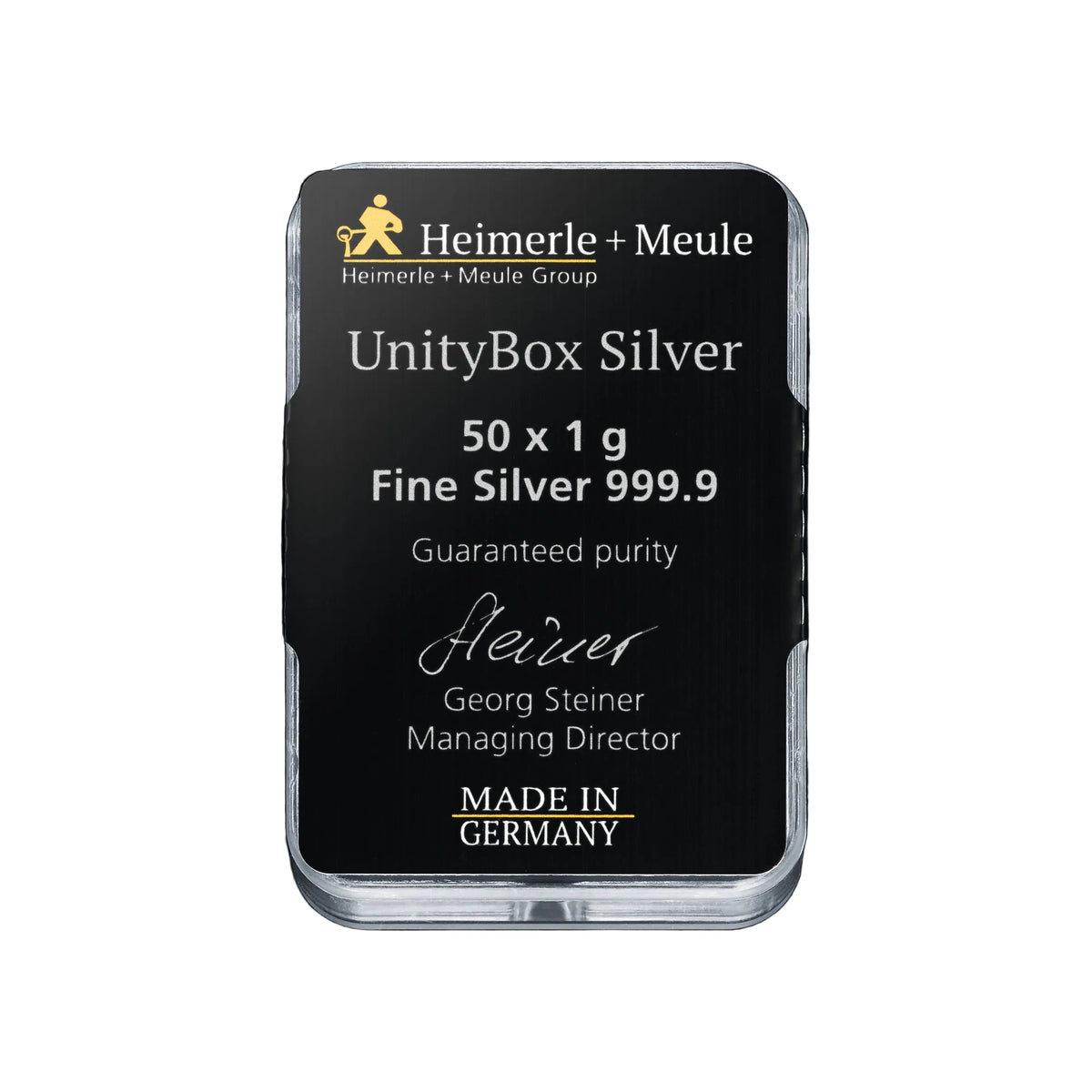 Rückseite 50x1g Silber UnityBox Heimerle+Meule, Feinsilber