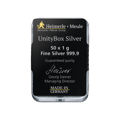 Rückseite 50x1g Silber UnityBox Heimerle+Meule, Feinsilber