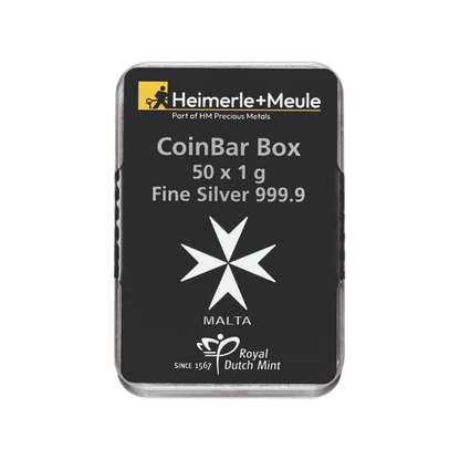 Rückseite 50 × 1 Gramm Silbermünzbarren Malta CoinBar, Feinsilber