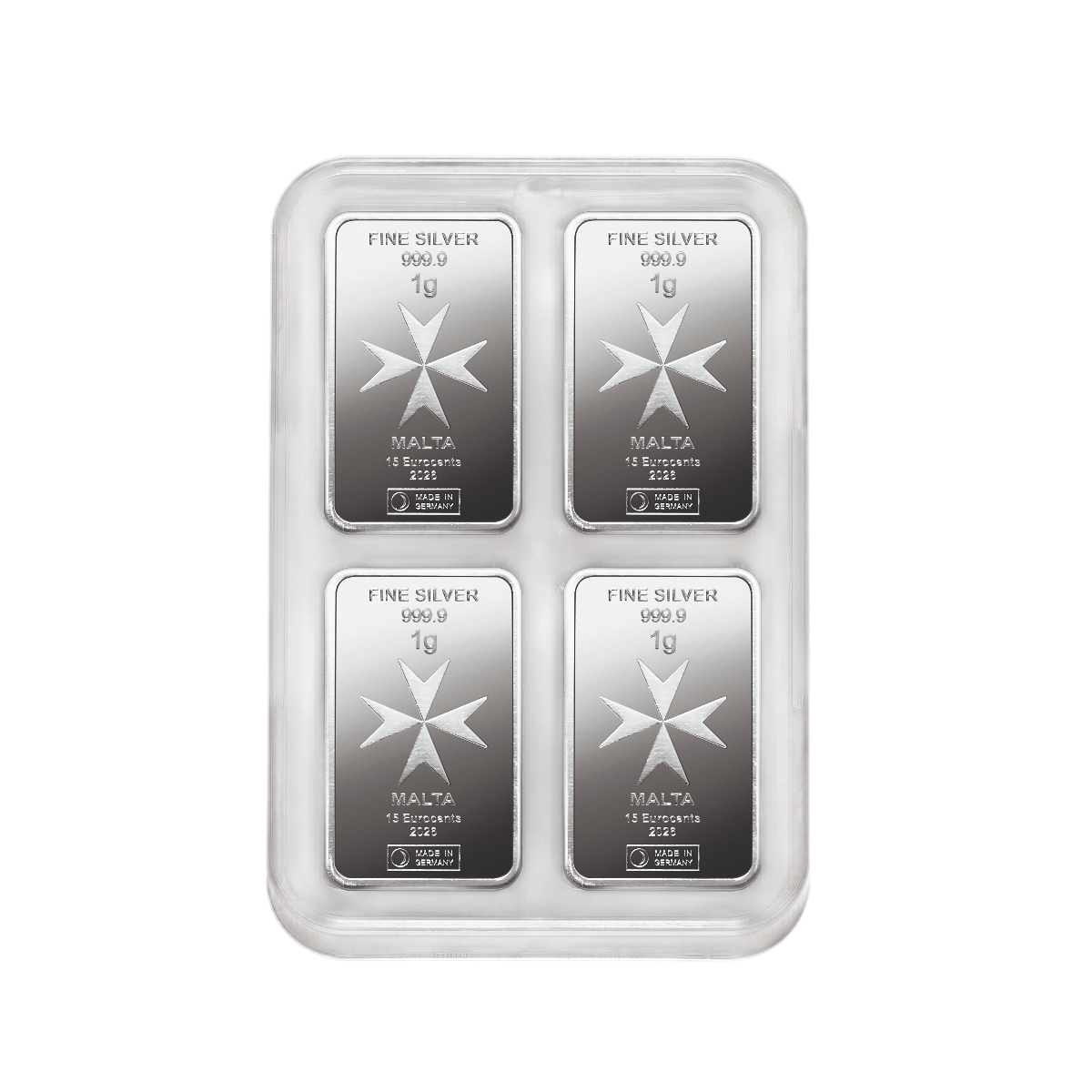Vorderseite 50 × 1 Gramm Silbermünzbarren Malta CoinBar, Feinsilber