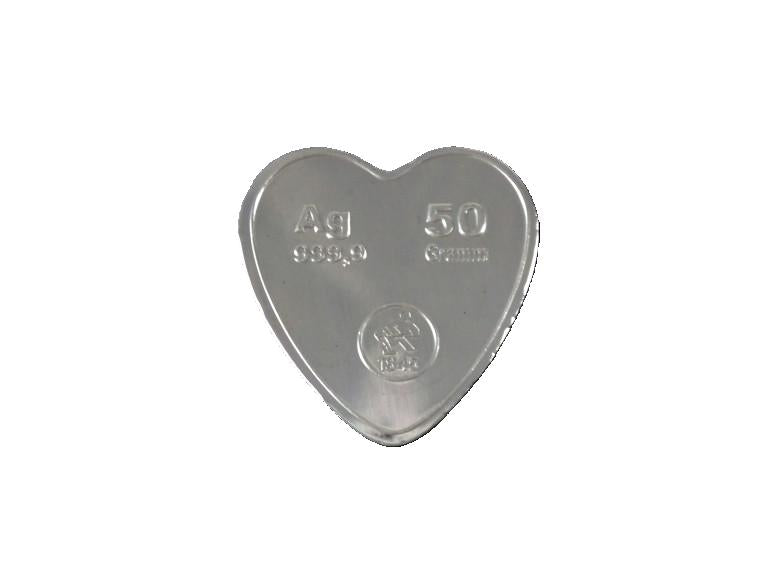 50g Silber Gussbarren Herzform Heimerle+Meule