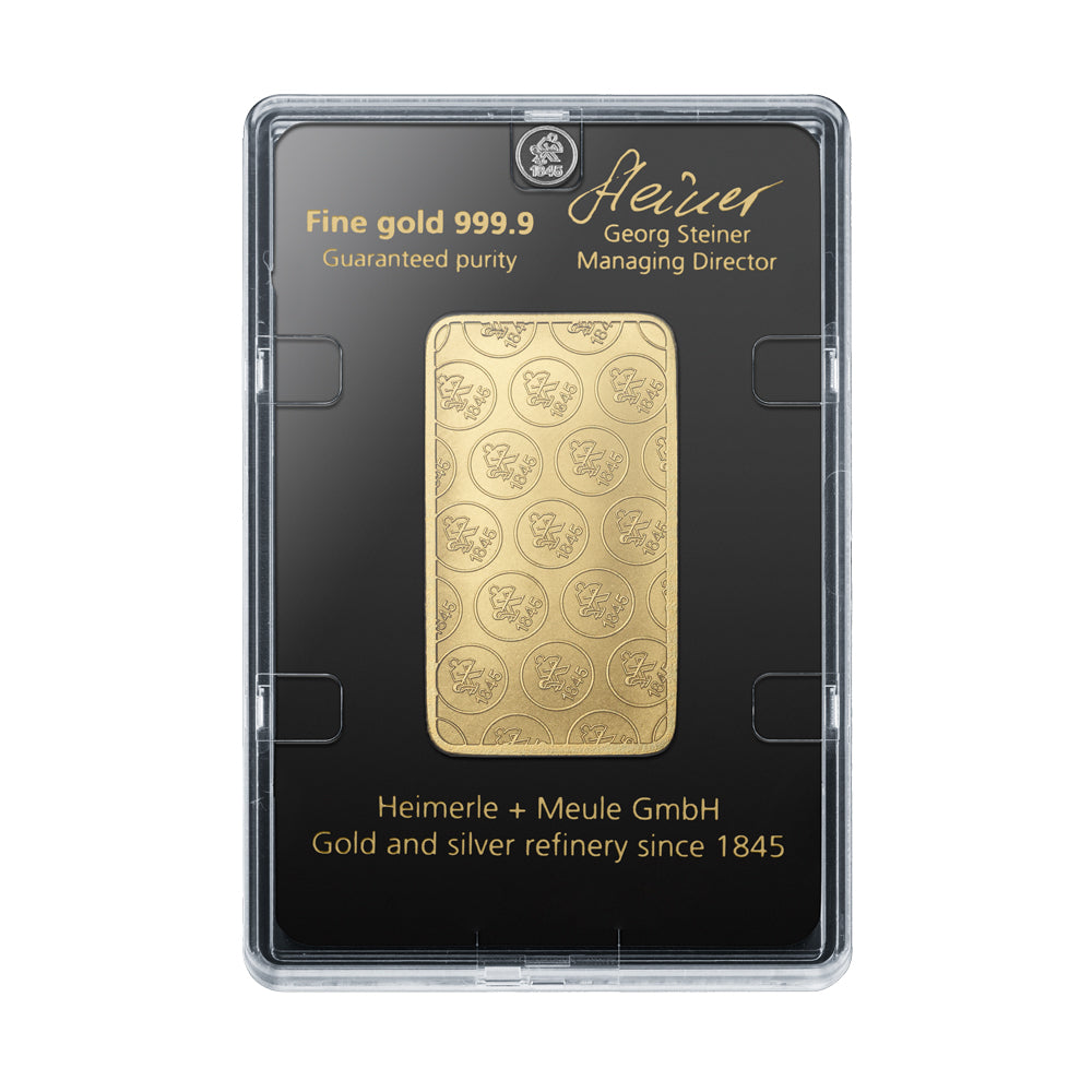 50g Gold Prägebarren Heimerle+Meule