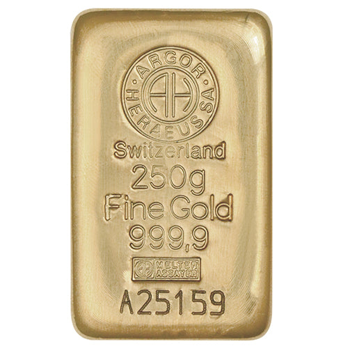 250g Gold Gussbarren Argor Heraeus