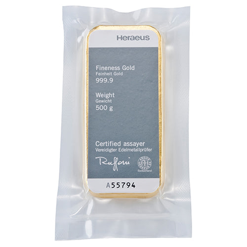 Goldbarren Heraeus - Gussbarren 500 Gramm Goldbarren Heraeus 500 Gramm | Glänzend Vorsorgen
