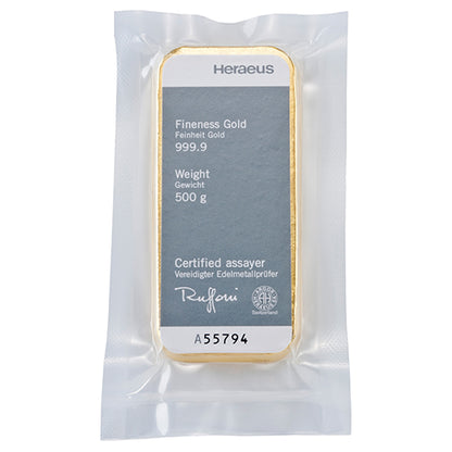 Goldbarren Heraeus - Gussbarren 500 Gramm Goldbarren Heraeus 500 Gramm | Glänzend Vorsorgen
