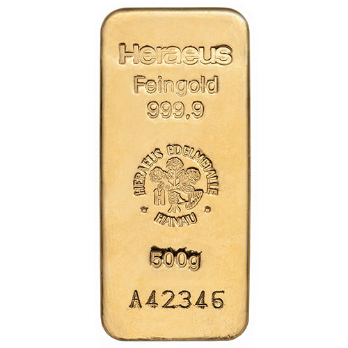 Goldbarren Heraeus - Gussbarren 500 Gramm Goldbarren Heraeus 500 Gramm | Glänzend Vorsorgen