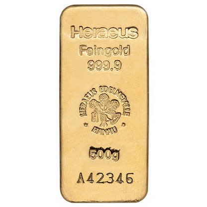 Goldbarren Heraeus - Gussbarren 500 Gramm Goldbarren Heraeus 500 Gramm | Glänzend Vorsorgen