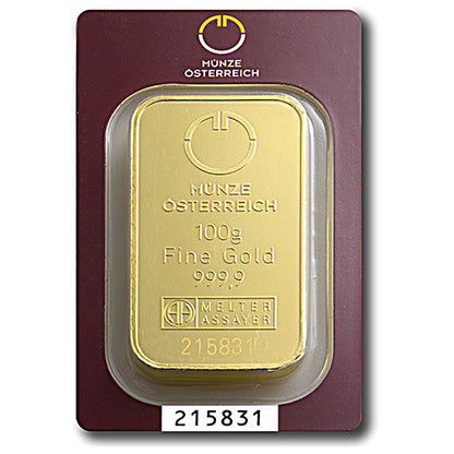 100g Gold Prägebarren Münze Österreich