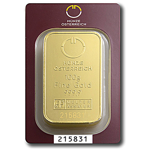 100g Gold Prägebarren Münze Österreich