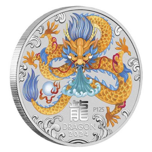 Silbermünze Coloriert Lunar Serie III Drache 2024 - 1/2 Unze - differenzbesteuert