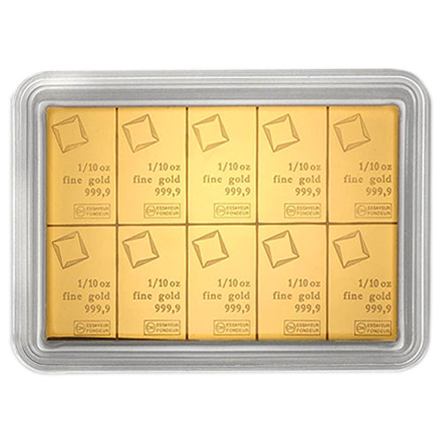 10x1/10 Unze Gold Tafelbarren Valcambi