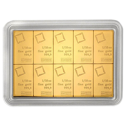 10x1/10 Unze Gold Tafelbarren Valcambi
