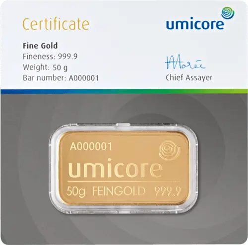 50g Gold Gussbarren Umicore
