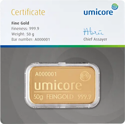 50g Gold Gussbarren Umicore