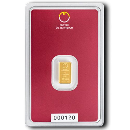 1g Gold Prägebarren Münze Österreich Goldbarren Münze Österreich 1 Gramm | Glänzend Vorsorgen