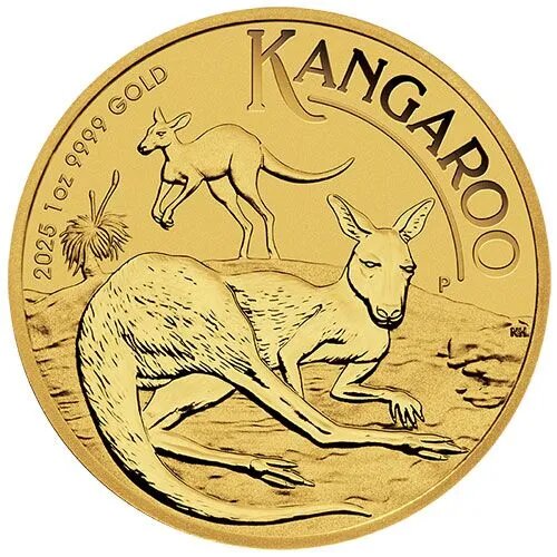 Motivseite 1 Unze Gold Australian Kangaroo 2025, Feingehalt 999,9/1000, Perth Mint