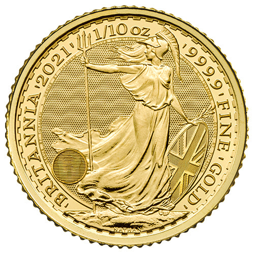 Motivseite 1/10 Unze Gold Britannia diverse Jahrgänge, Feingehalt 999,9/1000, Royal Mint