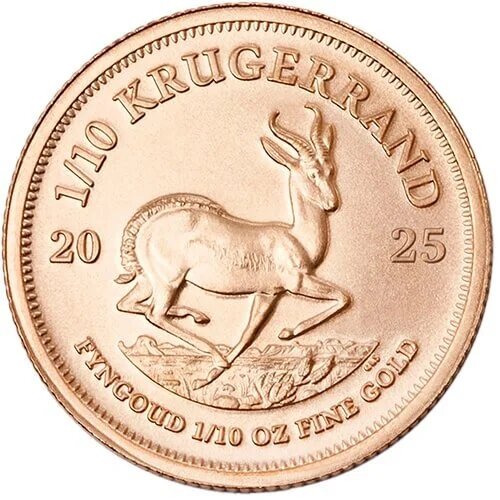 Motivseite 1/10 Unze Gold Krügerrand 2025, Feingehalt 916,7/1000, South African Mint