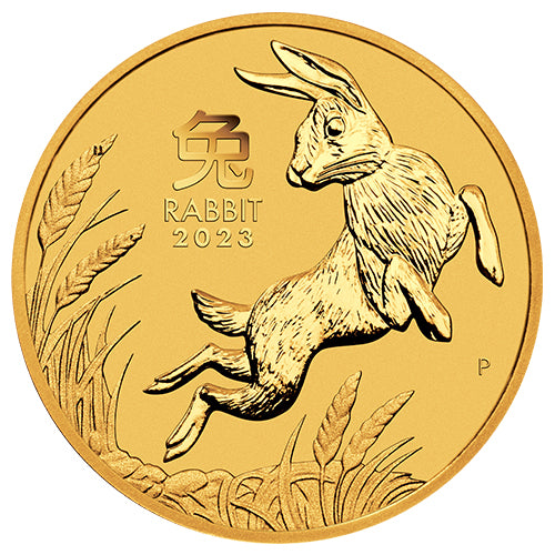 Motivseite 2 Unzen Gold Lunar Serie III Hase 2023, Feingold 999,9/1000, Perth Mint