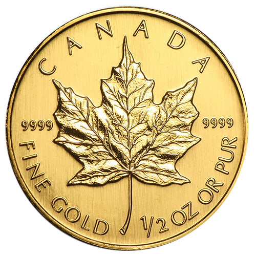 Motivseite 1/2 Unze Gold Maple Leaf diverse Jahrgänge, Feingehalt 999,9/1000, Royal Canadian Mint