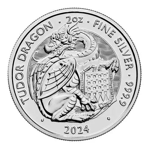 Silbermünze Dragon 2024 - Royal Tudor Beasts Serie - 2 Unzen - differenzbesteuert